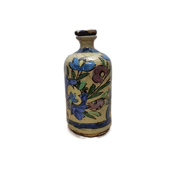 Image 1 of Antique Persian Qajar Ceramic Round Bottle, From Around 1900