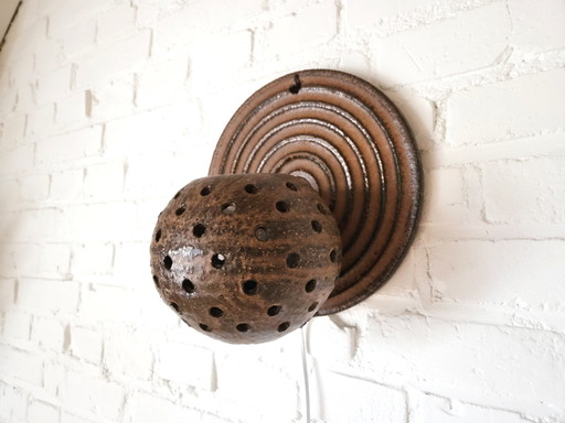 Vintage Brown Ceramic Brutalist Wall Lamp