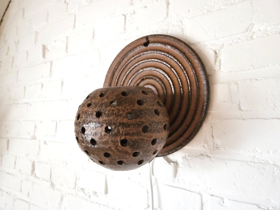 Image 1 of Vintage Brown Ceramic Brutalist Wall Lamp