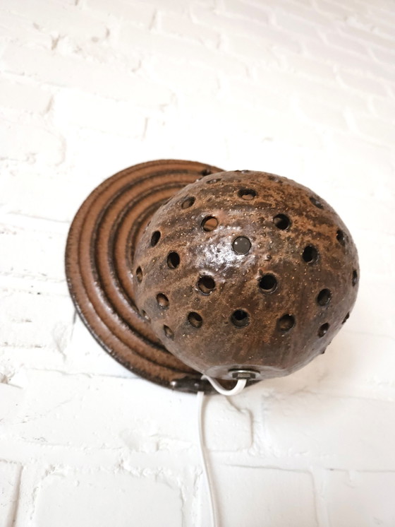 Image 1 of Vintage Brown Ceramic Brutalist Wall Lamp
