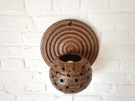 Image 1 of Vintage Brown Ceramic Brutalist Wall Lamp