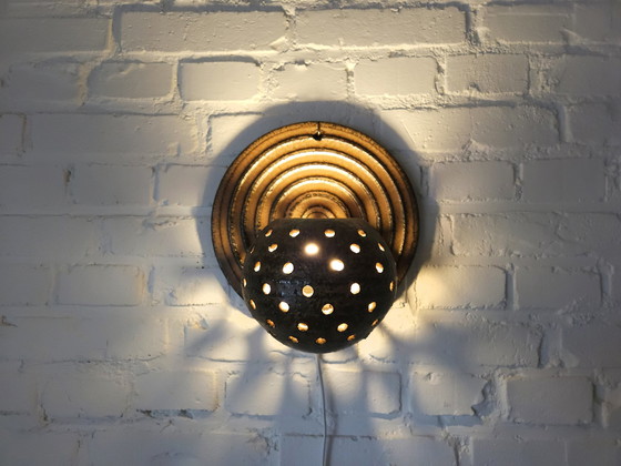 Image 1 of Vintage Brown Ceramic Brutalist Wall Lamp