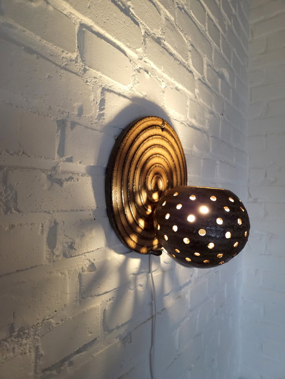 Image 1 of Vintage Brown Ceramic Brutalist Wall Lamp