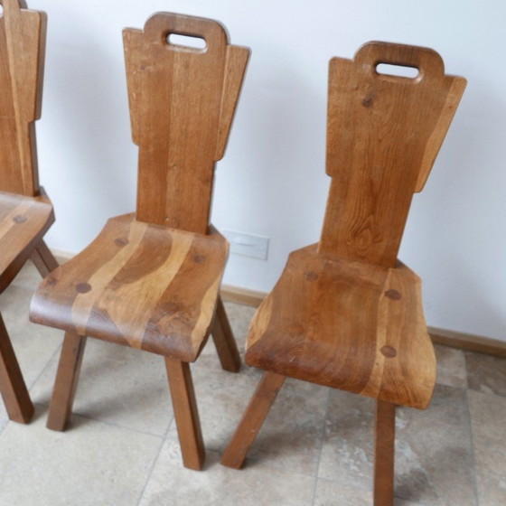 Image 1 of Set of 6 vintage solid wood chairs, Belgium 1970