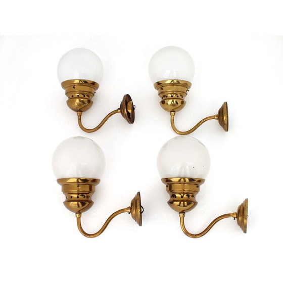Image 1 of Pair of vintage brass sconces and glass globe "lp1 lampione", Italy 1954