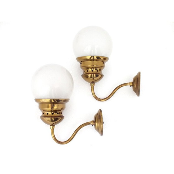 Image 1 of Pair of vintage brass sconces and glass globe "lp1 lampione", Italy 1954
