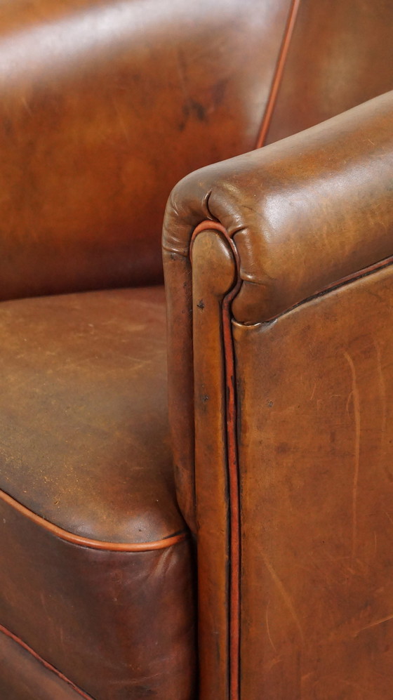 Image 1 of Sheep Leather Club Armchair With Fixed Seat Cushion