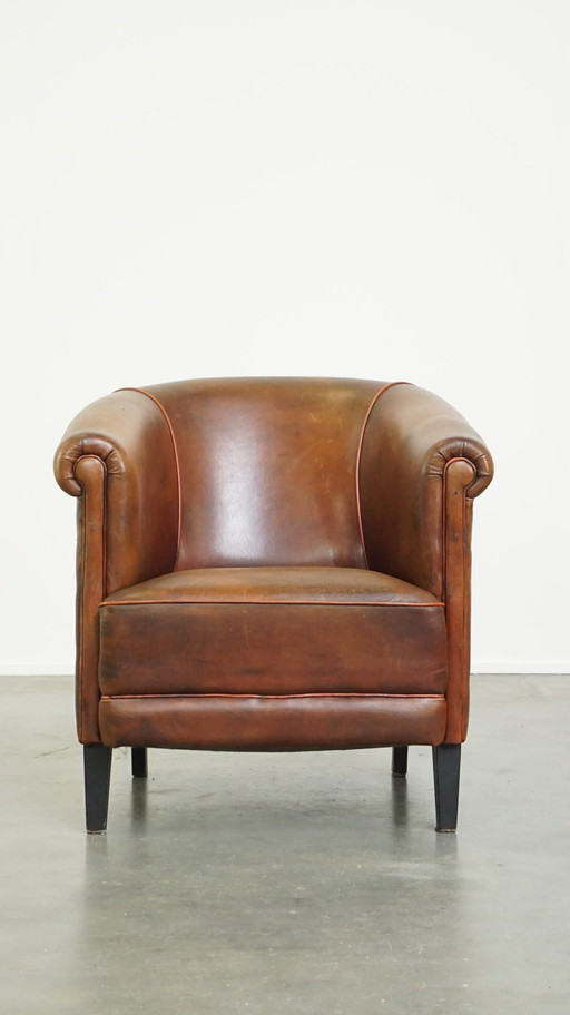 Sheep Leather Club Armchair With Fixed Seat Cushion