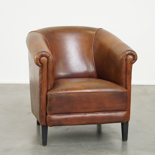 Sheep Leather Club Armchair With Fixed Seat Cushion