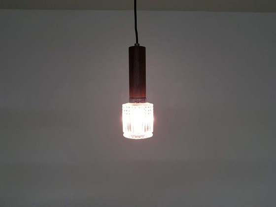 Image 1 of Small wood and glass pendant light