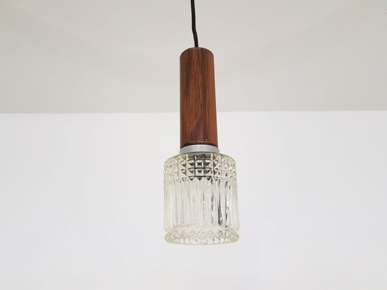 Image 1 of Small wood and glass pendant light