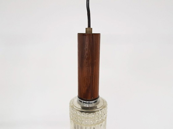 Image 1 of Small wood and glass pendant light