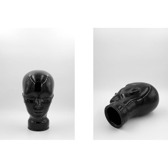 Image 1 of Vintage Modern Black Glass Head, Germany 1970s