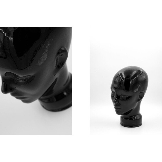 Image 1 of Vintage Modern Black Glass Head, Germany 1970s