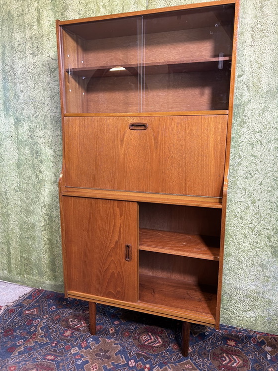 Image 1 of Mid century retro vintage teak bureau bookcase 1960