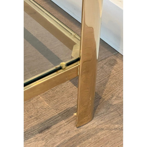 Image 1 of Vintage double-top coffee table in polished bronze and glass, 1970