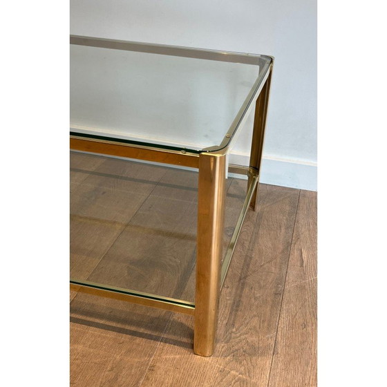 Image 1 of Vintage double-top coffee table in polished bronze and glass, 1970