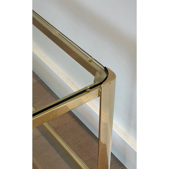 Image 1 of Vintage double-top coffee table in polished bronze and glass, 1970