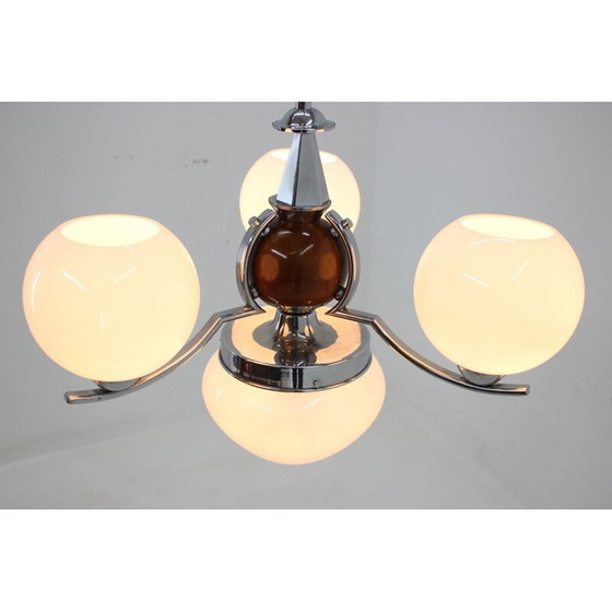 Image 1 of Vintage Art Deco opaline chandelier, Czechoslovakia 1930
