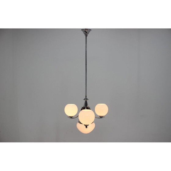 Image 1 of Vintage Art Deco opaline chandelier, Czechoslovakia 1930