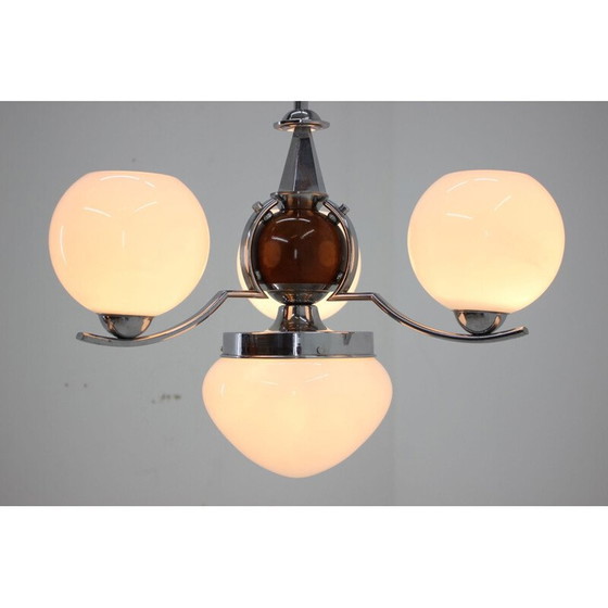 Image 1 of Vintage Art Deco opaline chandelier, Czechoslovakia 1930