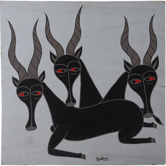 Image 1 of Vintage oil painting of Salum Mussa, Tanzania 1970