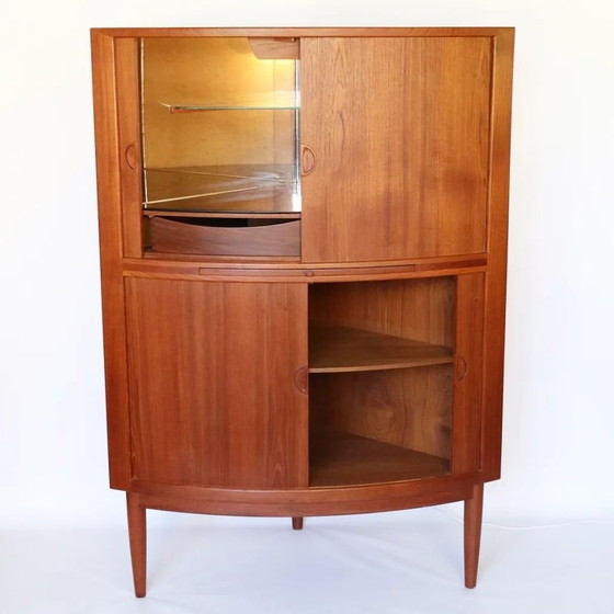 Image 1 of Johannes Andersen Corner Cabinet Bar Cabinet Teak Tambour Doors