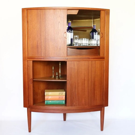 Image 1 of Johannes Andersen Corner Cabinet Bar Cabinet Teak Tambour Doors