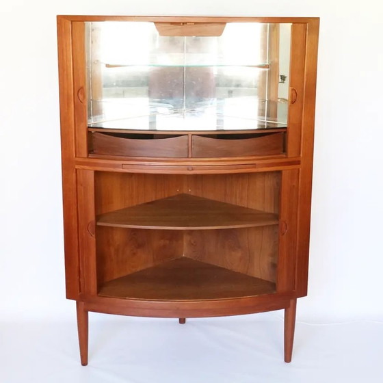 Image 1 of Johannes Andersen Corner Cabinet Bar Cabinet Teak Tambour Doors