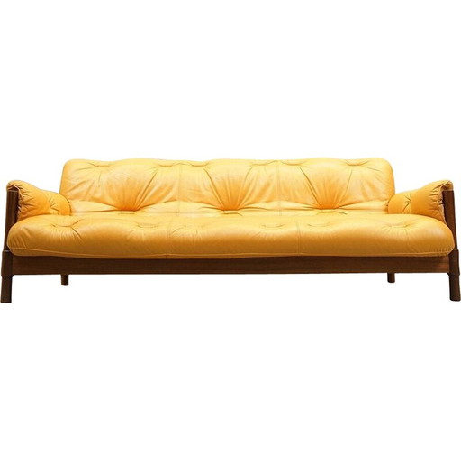 Vintage 3-seater sofa in Brazilian leather and Jatoba wood, 1970