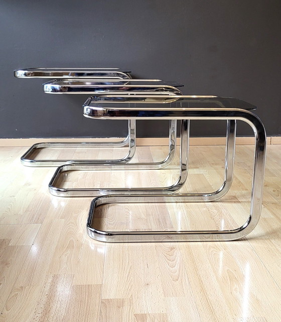 Image 1 of 3x Chromed Metal Nesting Tables