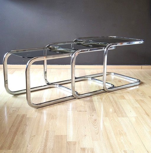 3x Chromed Metal Nesting Tables