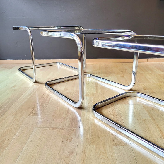 Image 1 of 3x Chromed Metal Nesting Tables