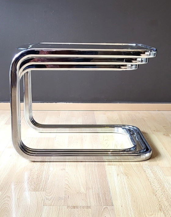 Image 1 of 3x Chromed Metal Nesting Tables