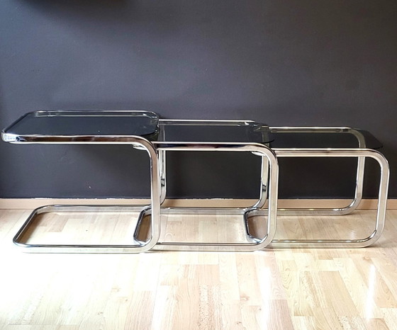 Image 1 of 3x Chromed Metal Nesting Tables