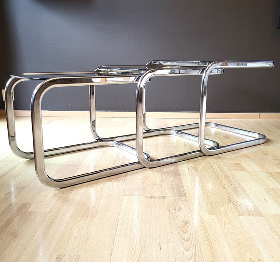 Image 1 of 3x Chromed Metal Nesting Tables