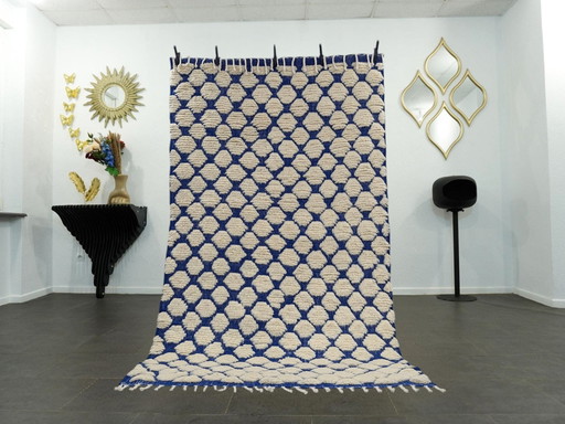 Berber Rug - 274 cm x 158 cm - White and Blue Wool