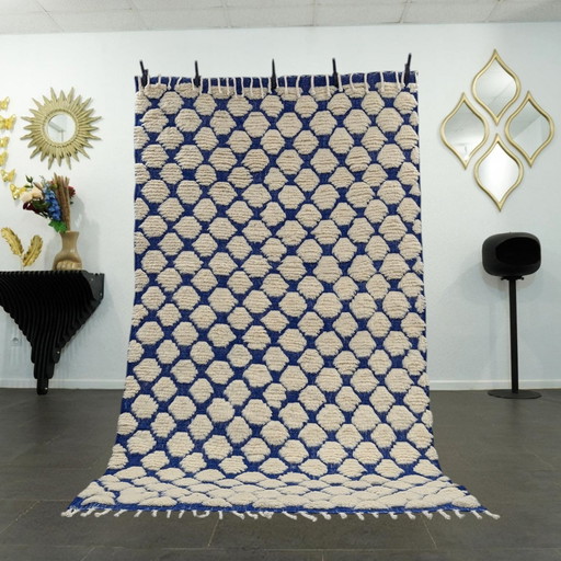 Berber Rug - 274 cm x 158 cm - White and Blue Wool