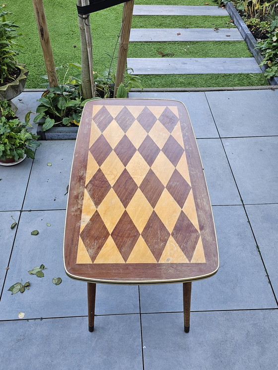 Image 1 of Tavolino da caffè vintage con motivo a rombi in ottone