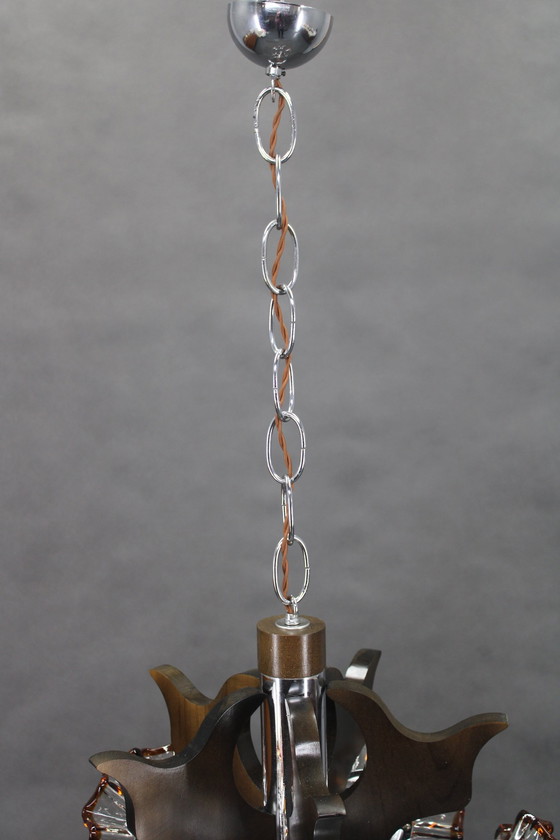 Image 1 of Lámpara de araña de los años 70 con pantallas de cristal de Murano, Italia