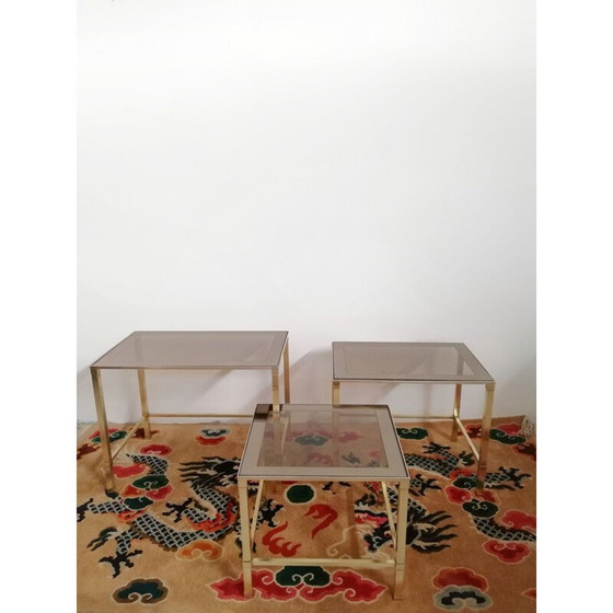 Image 1 of Set of 3 vintage brass and glass nesting tables, Italy 1970
