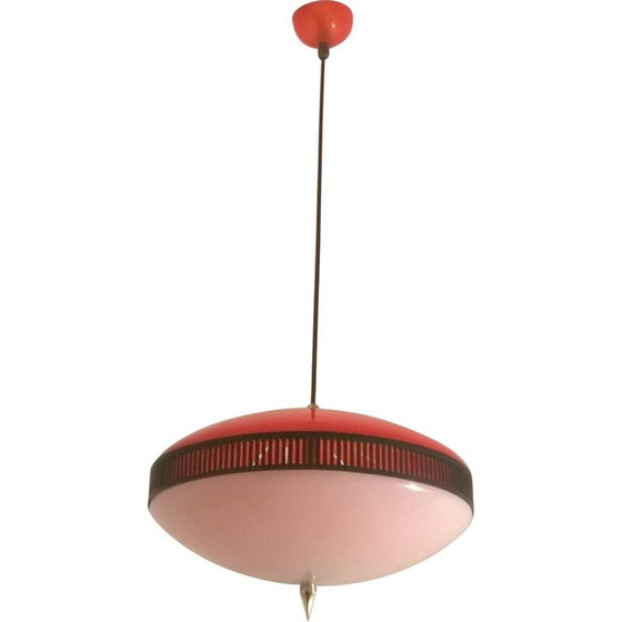 Image 1 of Lampada a sospensione vintage in plexiglass rosso, Italia 1950