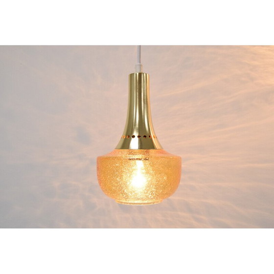 Image 1 of Coppia di lampade a sospensione vintage in vetro e ottone, Cecoslovacchia 1960