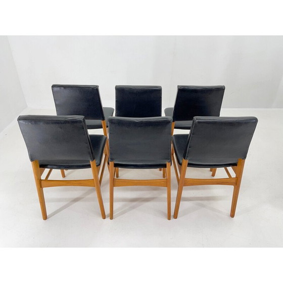 Image 1 of Set of 6 vintage leatherette and wood chairs, Czechoslovakia 1960s