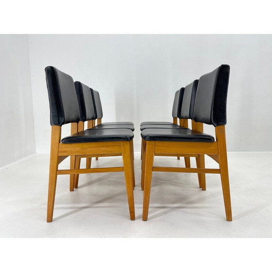 Image 1 of Set of 6 vintage leatherette and wood chairs, Czechoslovakia 1960s