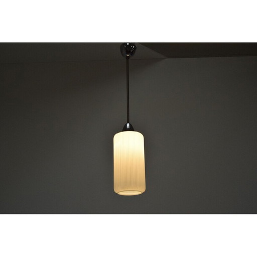 Vintage glass and metal pendant lamp, Czechoslovakia 1970