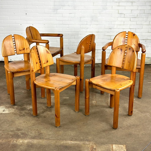 Set of 6 Rainer Daumiller pine dining chair with detailed backrest