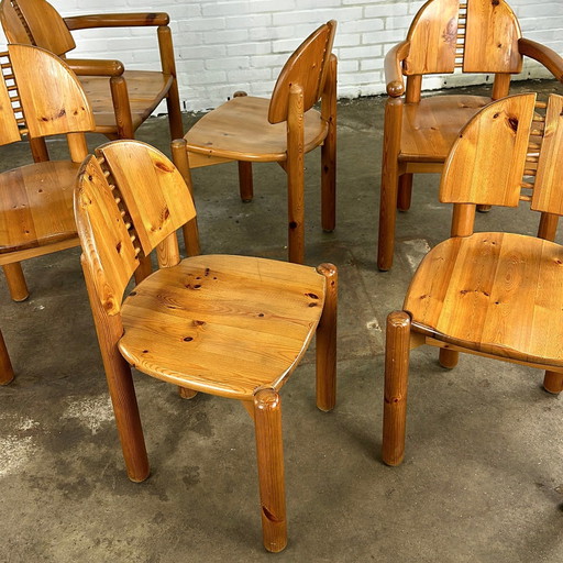 Set of 6 Rainer Daumiller pine dining chair with detailed backrest