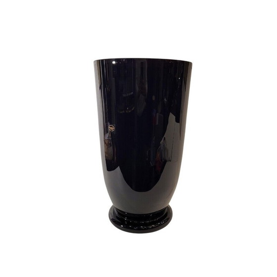 Image 1 of Vintage "Makora Krosno" vase in black blown glass, Poland 1970