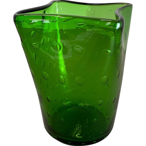Jarrón vintage de cristal de Murano "verde", estilo bullicante, Italia, década de 1970